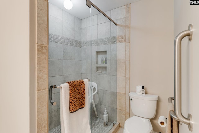 bathroom with a shower stall and toilet