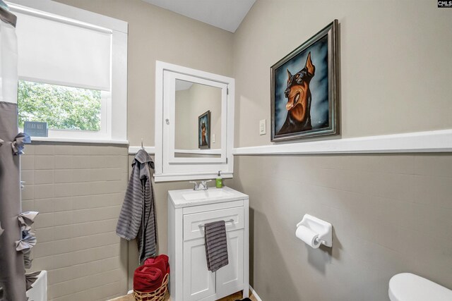 1006 W Main, Ridge Spring, SC 29129 - bathroom with toilet, a sink, and a wainscoted wall