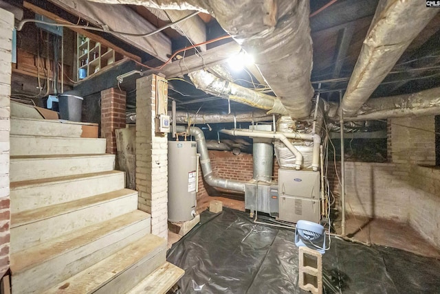 1006 W Main, Ridge Spring, SC 29129 - unfinished basement featuring water heater, stairway, and heating unit