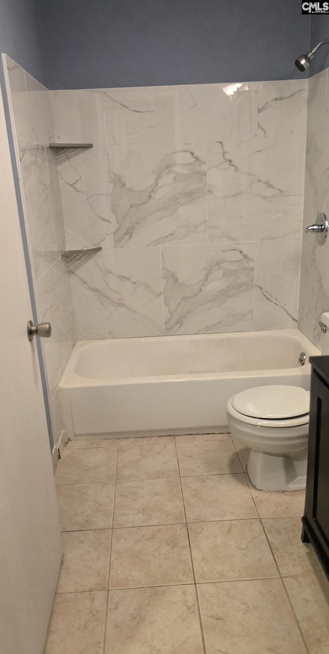 full bathroom featuring shower / bath combination, toilet, and tile patterned flooring
