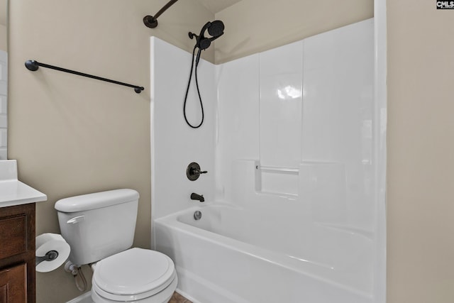 full bathroom featuring vanity, toilet, and shower / washtub combination