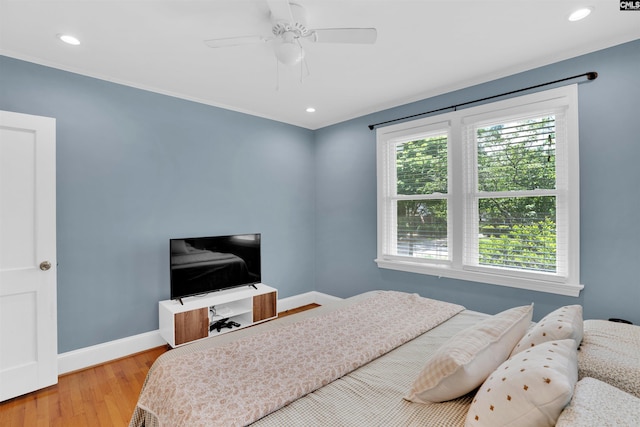 3803 Yale Ave, Columbia, SC 29205 - bedroom featuring baseboards, light wood-type flooring, recessed lighting, and a ceiling fan
