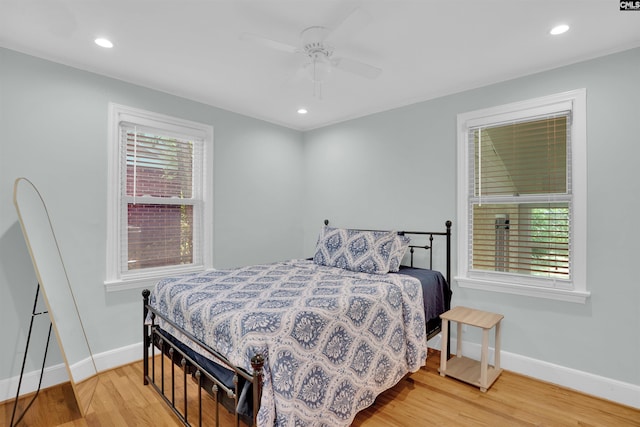 3803 Yale Ave, Columbia, SC 29205 - bedroom with baseboards, wood finished floors, recessed lighting, and ceiling fan