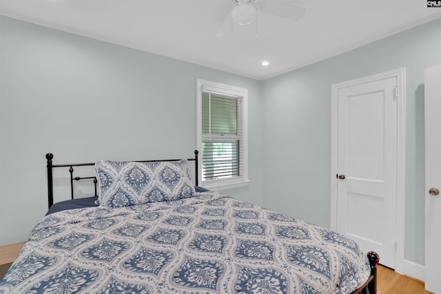 3803 Yale Ave, Columbia, SC 29205 - bedroom with light wood-style floors, ceiling fan, and recessed lighting