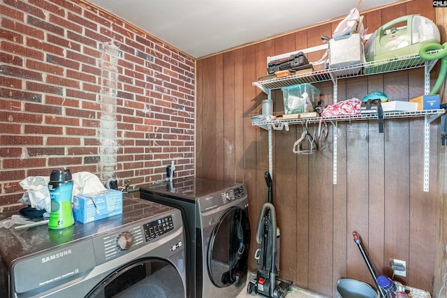 3803 Yale Ave, Columbia, SC 29205 - laundry area featuring separate washer and dryer and wooden walls