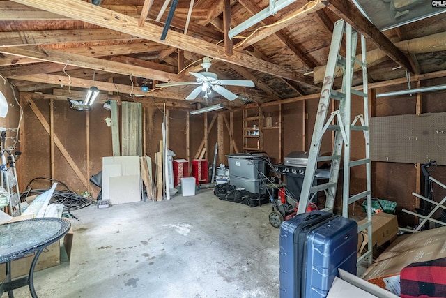 3803 Yale Ave, Columbia, SC 29205 - miscellaneous room with concrete flooring, a garage, and a ceiling fan