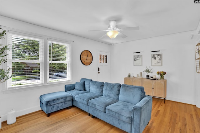 3803 Yale Ave, Columbia, SC 29205 - living area featuring plenty of natural light, baseboards, a ceiling fan, and light wood finished floors