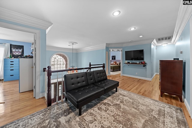 207 Spring Creek Ct, Lexington, SC 29072 - sitting room with an upstairs landing, wood finished floors, crown molding, baseboards, and recessed lighting