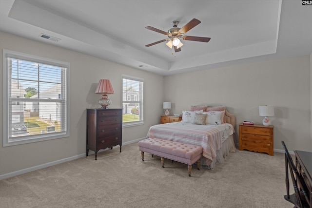 255 Honey Hill Way, Blythewood, SC 29016 - carpeted bedroom featuring a raised ceiling, baseboards, and ceiling fan