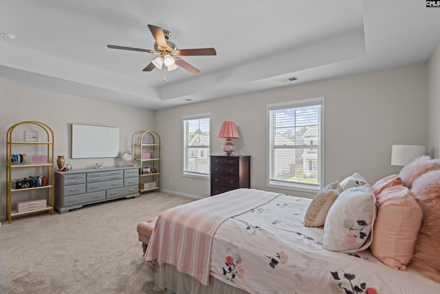 255 Honey Hill Way, Blythewood, SC 29016 - carpeted bedroom with a raised ceiling, a ceiling fan, and baseboards