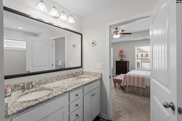 255 Honey Hill Way, Blythewood, SC 29016 - ensuite bathroom with double vanity and ceiling fan