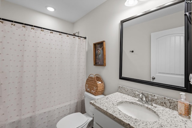 255 Honey Hill Way, Blythewood, SC 29016 - bathroom featuring vanity, toilet, shower / bath combination with curtain, and recessed lighting