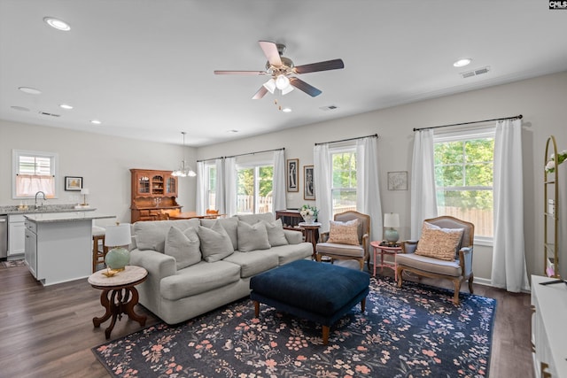 255 Honey Hill Way, Blythewood, SC 29016 - living area featuring healthy amount of natural light, dark wood-type flooring, and recessed lighting
