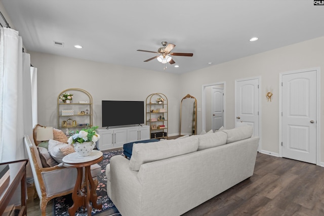 255 Honey Hill Way, Blythewood, SC 29016 - living room with a ceiling fan, dark wood-style flooring, recessed lighting, and baseboards
