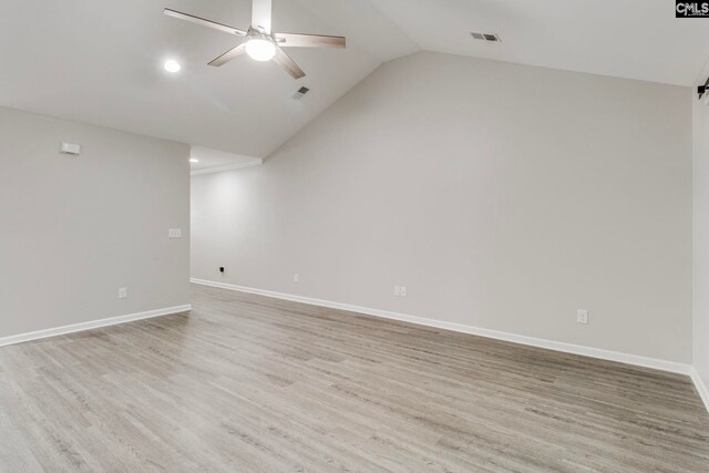 146 Sabal Dr, West Columbia, SC 29169 - unfurnished room featuring ceiling fan, light wood-style flooring, vaulted ceiling, recessed lighting, and baseboards