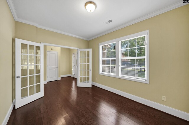 305 Thoroughbred Way, Columbia, SC 29045 - spare room with french doors, ornamental molding, baseboards, and dark wood-style flooring