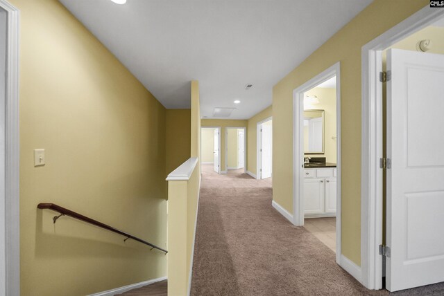 305 Thoroughbred Way, Columbia, SC 29045 - hallway with an upstairs landing, light carpet, baseboards, and recessed lighting