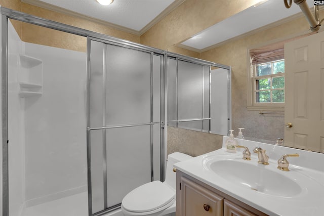604 Shady Ln, Cayce, SC 29033 - full bathroom with ornamental molding, toilet, a shower stall, and vanity