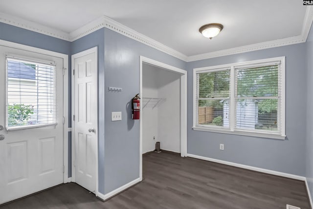 105 Golden Pond Dr, Lexington, SC 29073 - entryway with healthy amount of natural light, dark wood-style flooring, baseboards, and ornamental molding