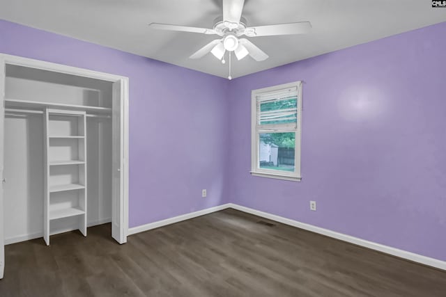 105 Golden Pond Dr, Lexington, SC 29073 - unfurnished bedroom featuring wood finished floors, baseboards, ceiling fan, and a closet