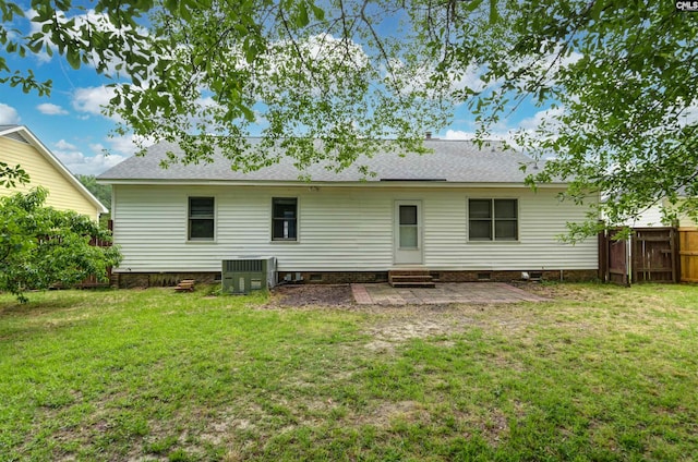 105 Golden Pond Dr, Lexington, SC 29073 - rear view of house with central AC, entry steps, a patio area, crawl space, and roof with shingles