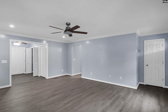 105 Golden Pond Dr, Lexington, SC 29073 - unfurnished living room with ceiling fan, ornamental molding, dark wood-type flooring, baseboards, and recessed lighting