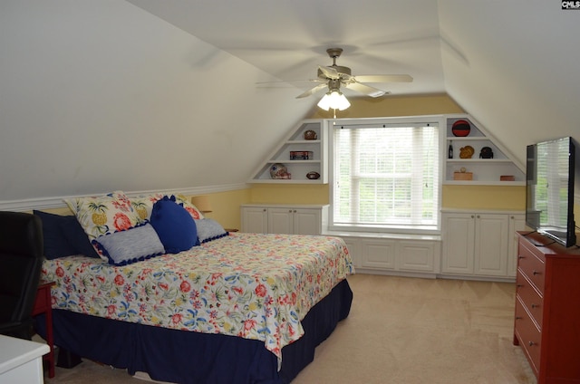 5102 Circle Dr, Columbia, SC 29206 - bedroom with vaulted ceiling, multiple windows, light carpet, and ceiling fan
