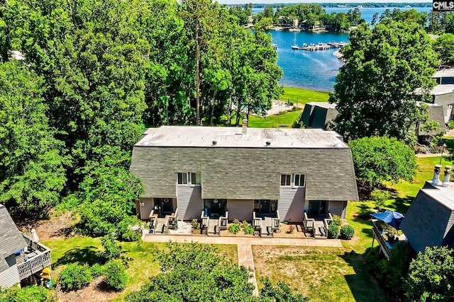 view of subject property with a large body of water
