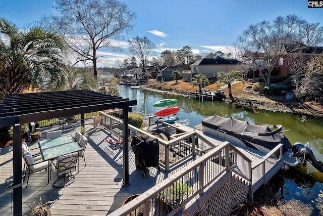 dock area with a deck with water view