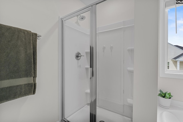 bathroom with a shower stall