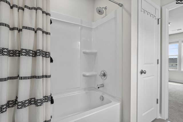 full bath featuring shower / bath combination with curtain