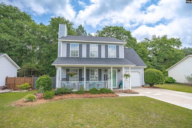 117 Rosewood Ln, Lexington, SC 29072 - view of front of home with covered porch, concrete driveway, a chimney, and an attached garage