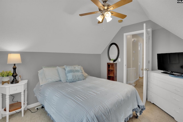 117 Rosewood Ln, Lexington, SC 29072 - bedroom with light carpet, vaulted ceiling, a ceiling fan, and baseboards