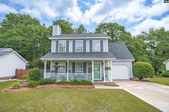 117 Rosewood Ln, Lexington, SC 29072 - view of front of property featuring covered porch, an attached garage, concrete driveway, a chimney, and roof with shingles