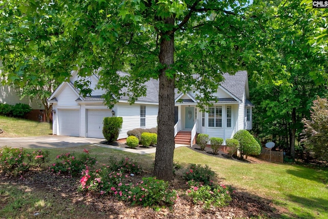 obstructed view of property featuring a front lawn, driveway, and roof with shingles