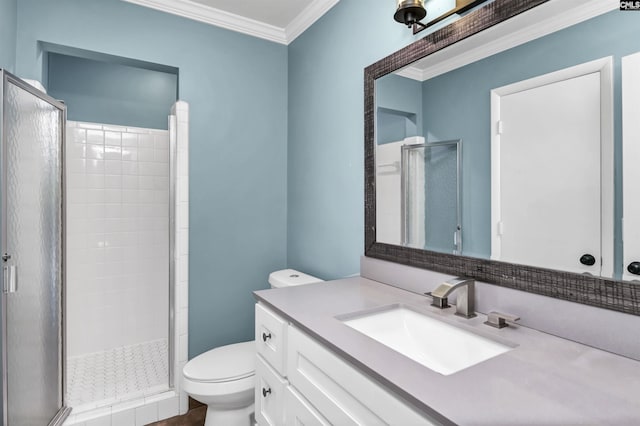 284 Outrigger Ln, Columbia, SC 29212 - full bathroom with a stall shower, crown molding, toilet, and vanity