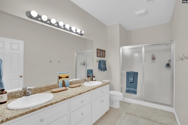 17 Laurel Bluff Ct, Columbia, SC 29229 - bathroom featuring tile patterned flooring, a stall shower, double vanity, and toilet