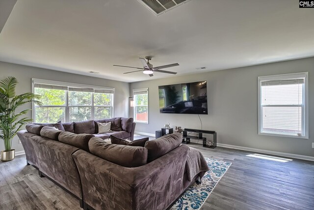 171 Turnfield Dr, West Columbia, SC 29170 - living area featuring baseboards, wood finished floors, and a ceiling fan