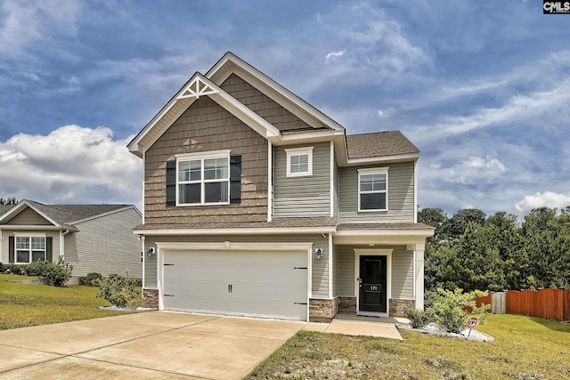 171 Turnfield Dr, West Columbia, SC 29170 - craftsman house with an attached garage, concrete driveway, and stone siding