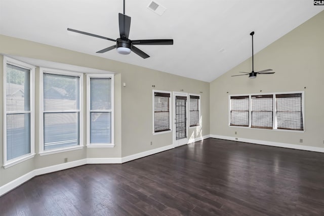 112 Gateway Ln, Columbia, SC 29210 - unfurnished room with ceiling fan, dark wood-style flooring, baseboards, and high vaulted ceiling