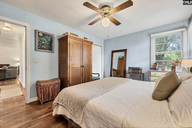 1217 Jensen St, West Columbia, SC 29169 - bedroom with wood finished floors, baseboards, and a ceiling fan