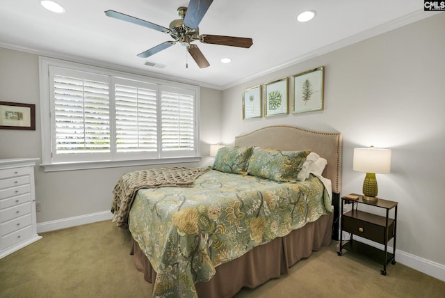 1025 Old Forge Ct, Chapin, SC 29036 - bedroom featuring carpet flooring, baseboards, recessed lighting, ornamental molding, and ceiling fan
