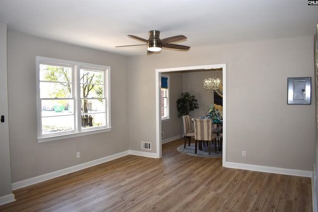 813 Greenlawn Dr, Columbia, SC 29209 - empty room featuring wood finished floors, baseboards, and a ceiling fan