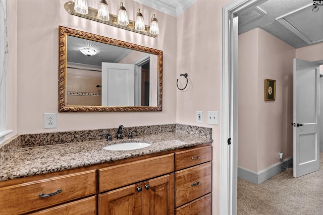 4833 Circle Dr, Columbia, SC 29206 - bathroom featuring vanity, crown molding, and baseboards