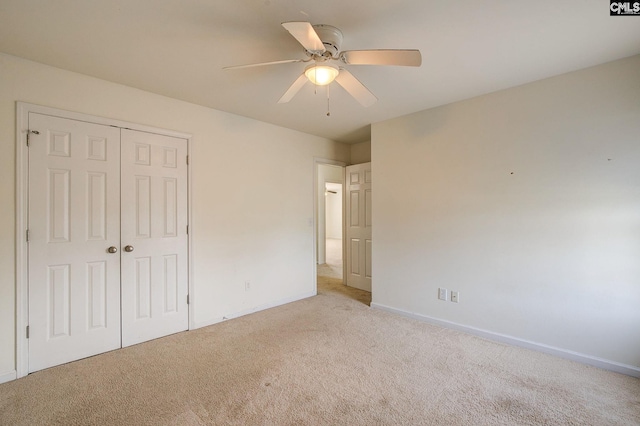 175 Nestle Ct, Columbia, SC 29209 - unfurnished bedroom with light colored carpet, baseboards, a closet, and a ceiling fan