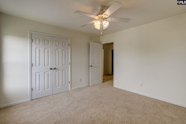 175 Nestle Ct, Columbia, SC 29209 - unfurnished bedroom featuring light carpet, baseboards, a closet, and a ceiling fan