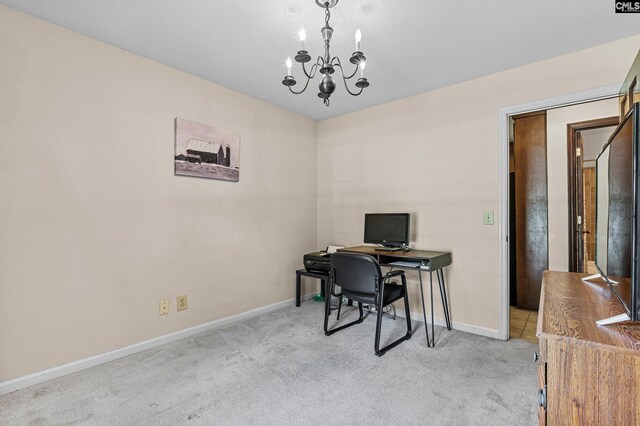 401 Brickling Rd, Irmo, SC 29063 - office with light carpet, a chandelier, and baseboards