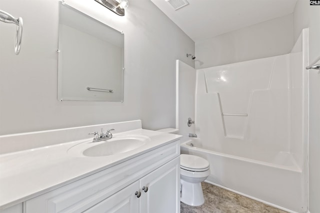 bathroom with toilet, shower / bathtub combination, and vanity