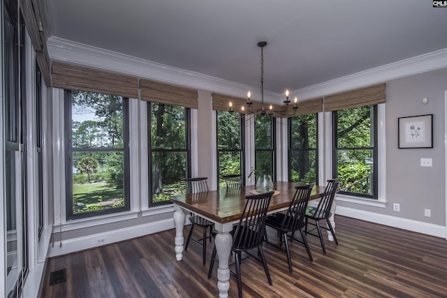 3 Puddle Ln, Camden, SC 29020 - dining area featuring baseboards, a chandelier, dark wood-type flooring, and crown molding