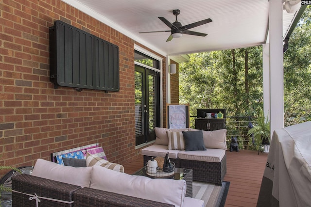 3 Puddle Ln, Camden, SC 29020 - wooden deck with ceiling fan, an outdoor living space, and area for grilling
